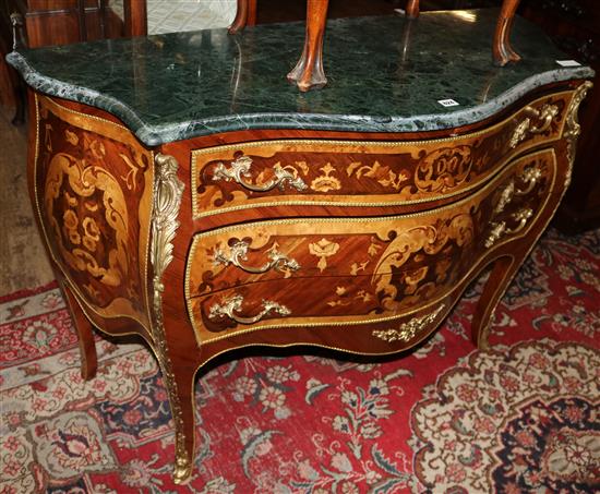 Louis XV style marquetry inlaid bombe front commode